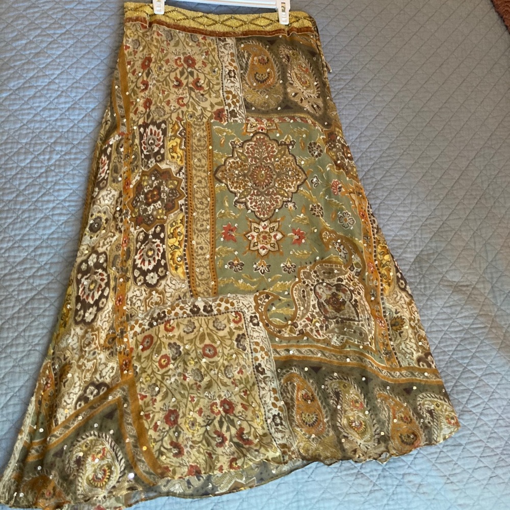 Long silk and sequined skirt